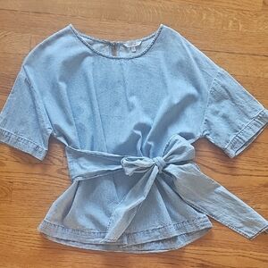 Women's Light Blue Tie-Waist Top